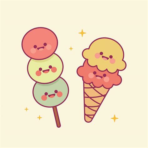 flat design vector cute kawaii colorful sweets food candy illustration ...