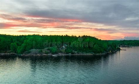 Sunset Over an Archipelago at the Shore Line of Sweden Stock Image ...