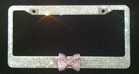 Clear Diamond Rhinestone License Plate Frame With Pink Bow 2 Matching