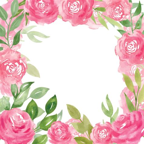 Moldura Floral Em Aquarela Flores Rosas Cor De Rosa E Folhas Verdes