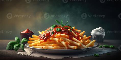 French Fries With Tomato Sauce Ai Stock Photo At Vecteezy