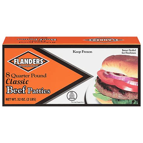 Flanders Beef Patties Quarter Pound Classic 8 Ea Ground Beef