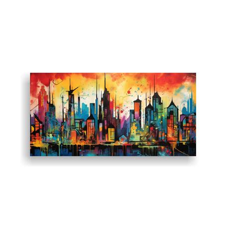 Ripley CUADRO DECORACIÓN GRAFFITI COLORIDO SKYLINE DEL MUNDO 40X20CM