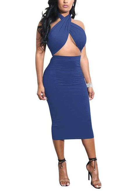 Sexy Women Midi Dress Crisscross Halter Bandage Cutout Backless Solid Slim Bodycon Dress