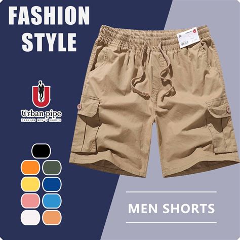 URBAN PiPe Shorts For Men Pockets Cargo Knee-Length Buttons Fashion Drawsting Shorts For Man ...