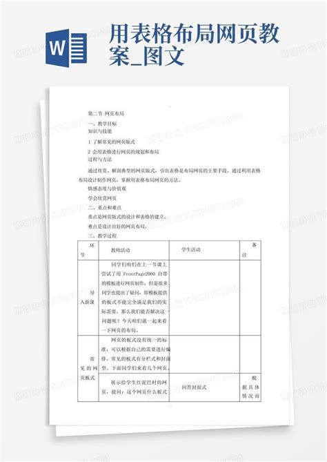 用表格布局网页教案图文 Word模板下载编号lknyoxwv熊猫办公