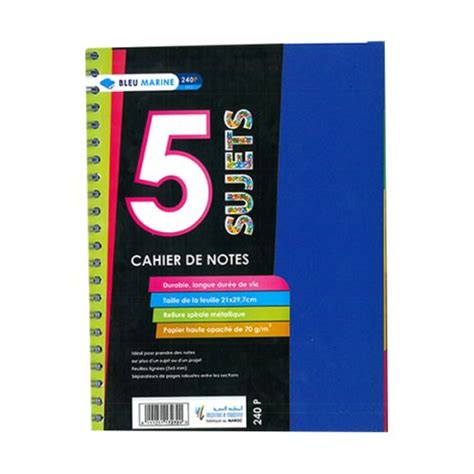 Cahier De 5 Sujets 240P Spirale Petits Carreaux 70g Grand Format A4