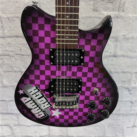 Washburn Camp Rock Double Cut Pink Checkered Electric Guitar | Reverb