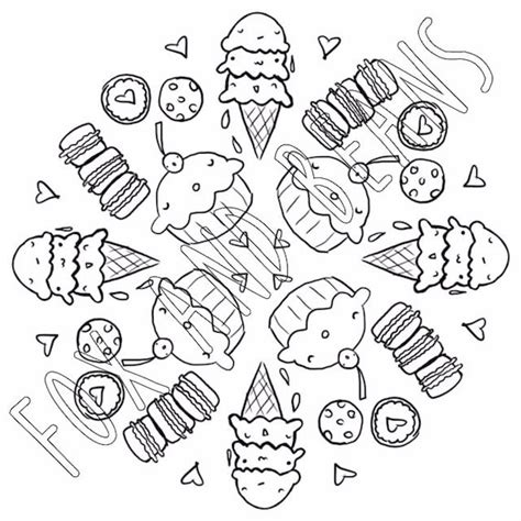 Cute Sweets Printable Coloring Page Ice Cream Cupcakes Etsy México