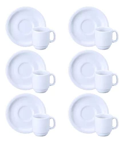 Kit de 6 tazas de café con platillos de porcelana blanca Schmidt de 70