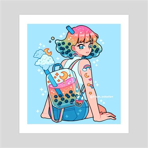 Rainbow Boba Backpack An Art Print By Freshbobatae Kawaii Drawings