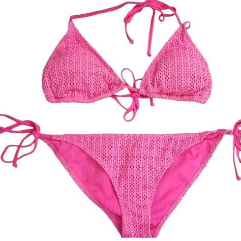 Castaway Swim Castaways Womens Crochet Triangle Side Tie Bikini Swimsuit Pink Size M Poshmark