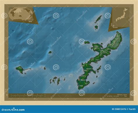 okinawa japan physical labelled points  cities stock photo image