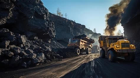 Premium AI Image | Coal is loaded onto trucks by mining machines that ...