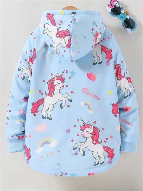 Tween Girl Unicorn Print Thermal Lined Hooded Thermal Lined Thermal