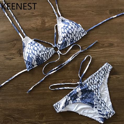 Keenest New Brazilian Women Sexy Snakeskin Bikini Set Push Up Padded