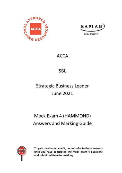 SBL Mock 4 Hammond Ans J21 ACCA SBL Strategic Business Leader June