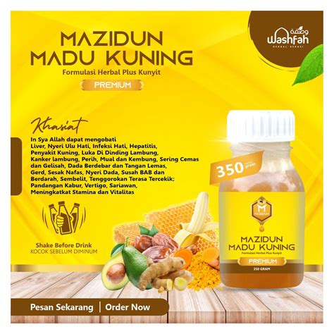 Jual Madu Herbal Sakit Lambung Plus Kunyit Mazidun Kuning 350gr Solusi