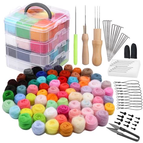 Buy Needle Felting Kit 72 Colours Felt Wool Roving Needle Felting