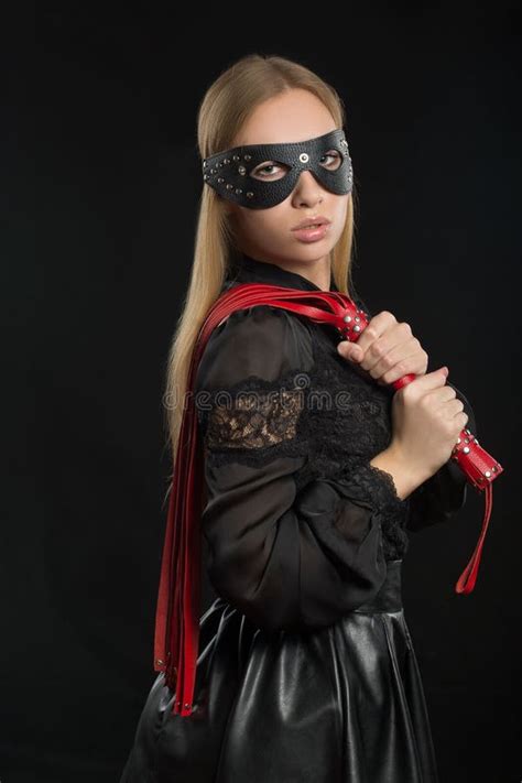 Girl With Red Leather Whip And Mask Bdsm Stock Photo Image Of Lash