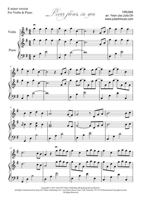 River Flows In You Arr Julia Yeon Joo Oh By Yiruma Sheet Music For