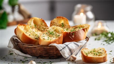 Freshly Baked Garlic Bread Photorealistic Horizontal Illustration