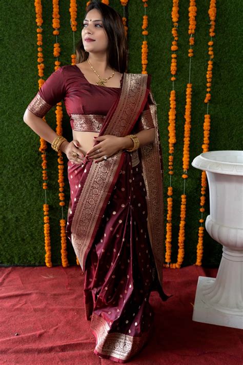 Woven Jacquard Banarasi Silk Saree In Maroon Ucchal Fashion