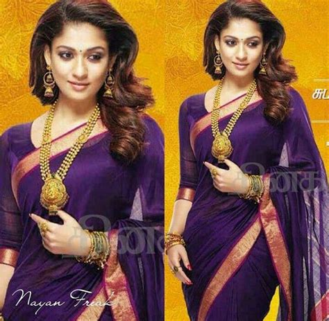 Pin By Gowri On Nayanthara Nayanthara Hairstyle Purple Saree