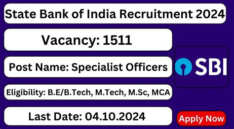 SBI Recruitment 2024 1511 SO Posts Apply Now Tamilanguide