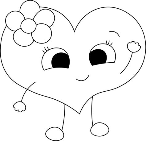 Cute cartoon Heart with blue flower in black and white 7660580 Vector ...