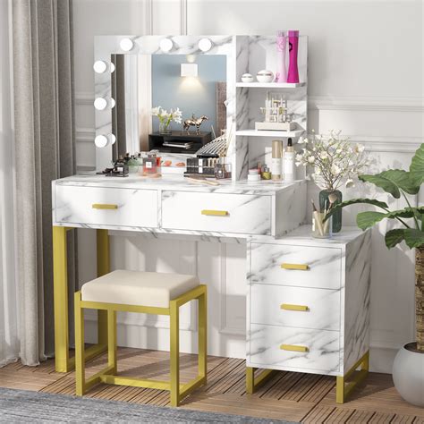 PAKASEPT Vanity Set With Lighted Mirror Large Vanity Desk Makeup