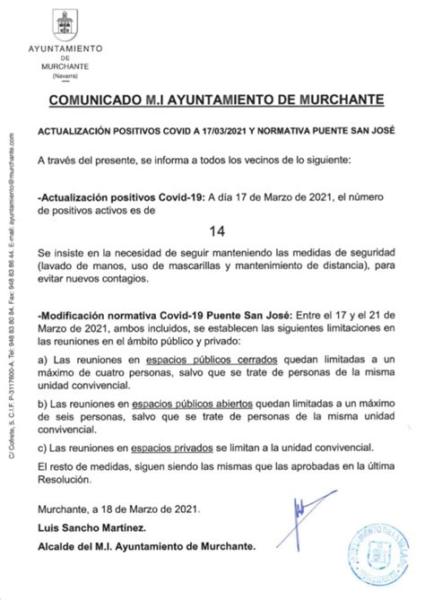 COMUNICADO AYUNTAMIENTO DE MURCHANTE POSITIVOS COVID A 17 03 2021 Y