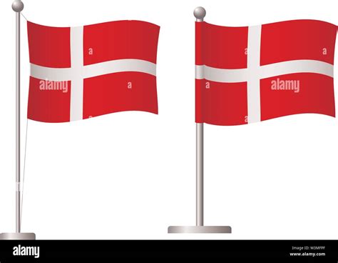 Denmark Flag On Pole Metal Flagpole National Flag Of Denmark Vector