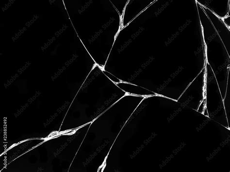 Cracked glass texture on black background. Isolated realistic cracked glass effect. Stock Photo ...