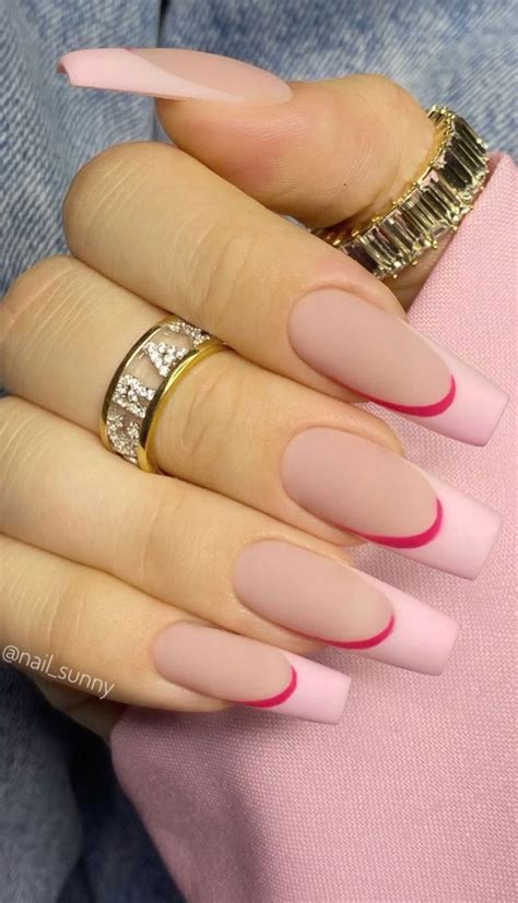 Hottest Cute Summer Nail Designs Pink French Nails With Dark Pink