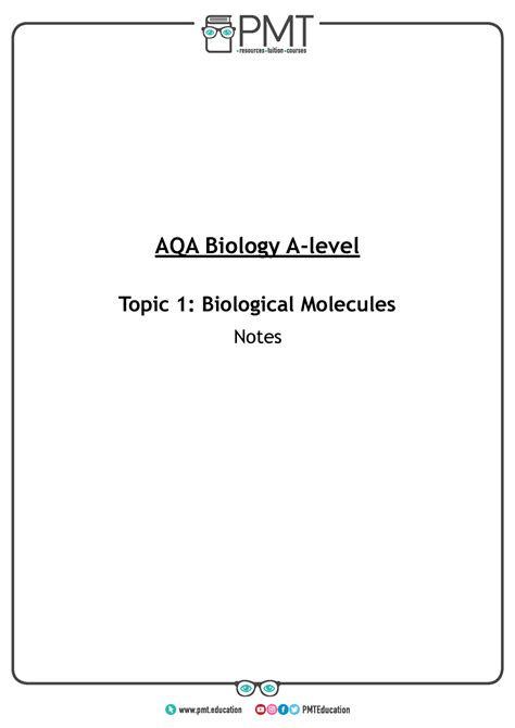 Summary Notes Pmt Topic 1 Biological Molecules Aqa Biology A Level