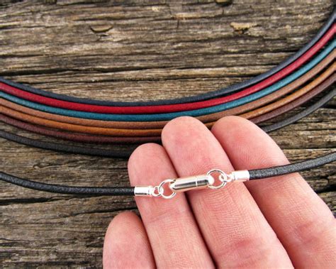 3mm Leather Magnetic Clasp Necklace Sterling Silver Clasp Etsy