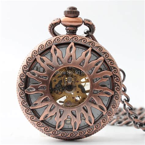 High Quality Retro Copper Bronze Hollowed Sun Mechanical Pocket Watch