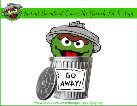 Metal Buckets. INSTANT DOWNLOAD Oscar The Grouch Trash Can Lid and Sign ...