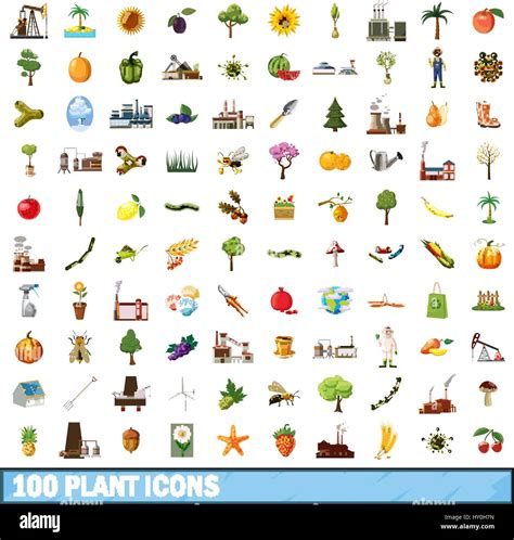 100 Plant Icons Set Cartoon Style Stock Vector Image And Art Alamy