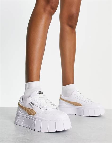 Puma Mayze Stack Trainers In White And Oatmeal Asos