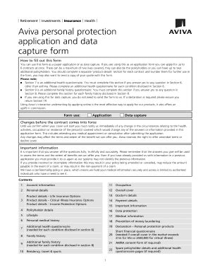 Fillable Online Aviva Personal Protection Application And Data Capture