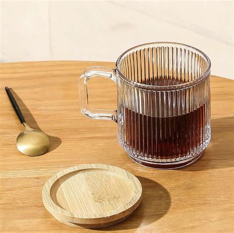 Lysenn Clear Glass Coffee Mug With Lid Premium Classical Vertical