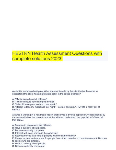 SOLUTION Hesi Rn Health Assessment Questions With Complete Solutions