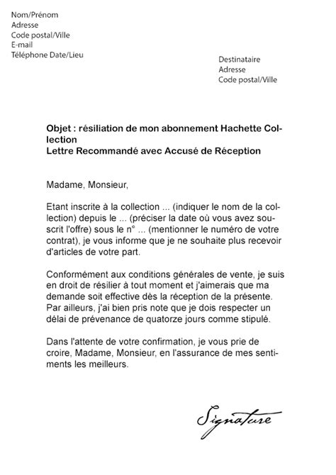 Exemple De Lettre Resiliation Canal Plus