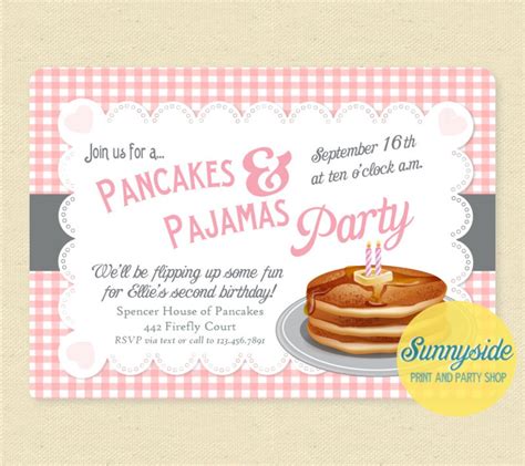 Pancakes And Pajamas Invitation Girls Birthday Pajama Party Invite In