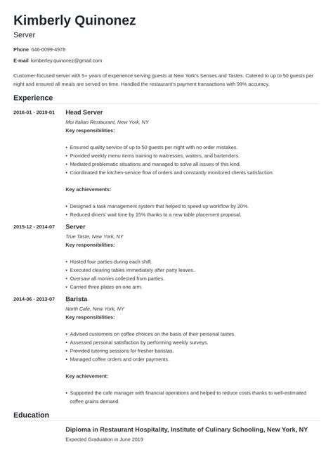 Server Resume Examples With Skills