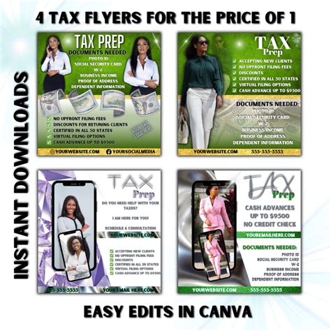 Tax Prep Flyers Bundle Template Editable Tax Specialist Flyer