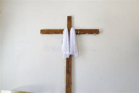 Wooden Cross On The Wall With A White Cloth Stock Image Image Of