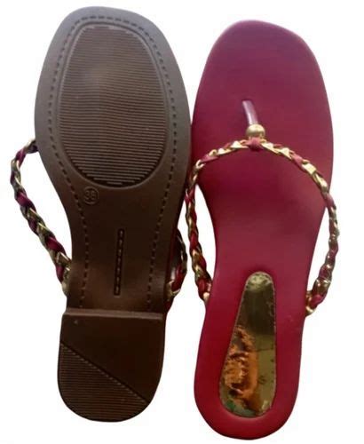 Plain Sandal Type Slip On Sandal Pvc Maroon Lee Ladies Flat Sandals